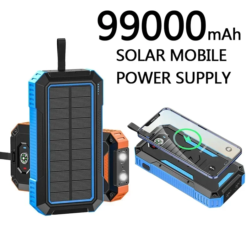 

Solar panels Power bank Wireless charging solar phone charger 99000mAh with Camping Lamp Mobile Phone Charger USB Power bank