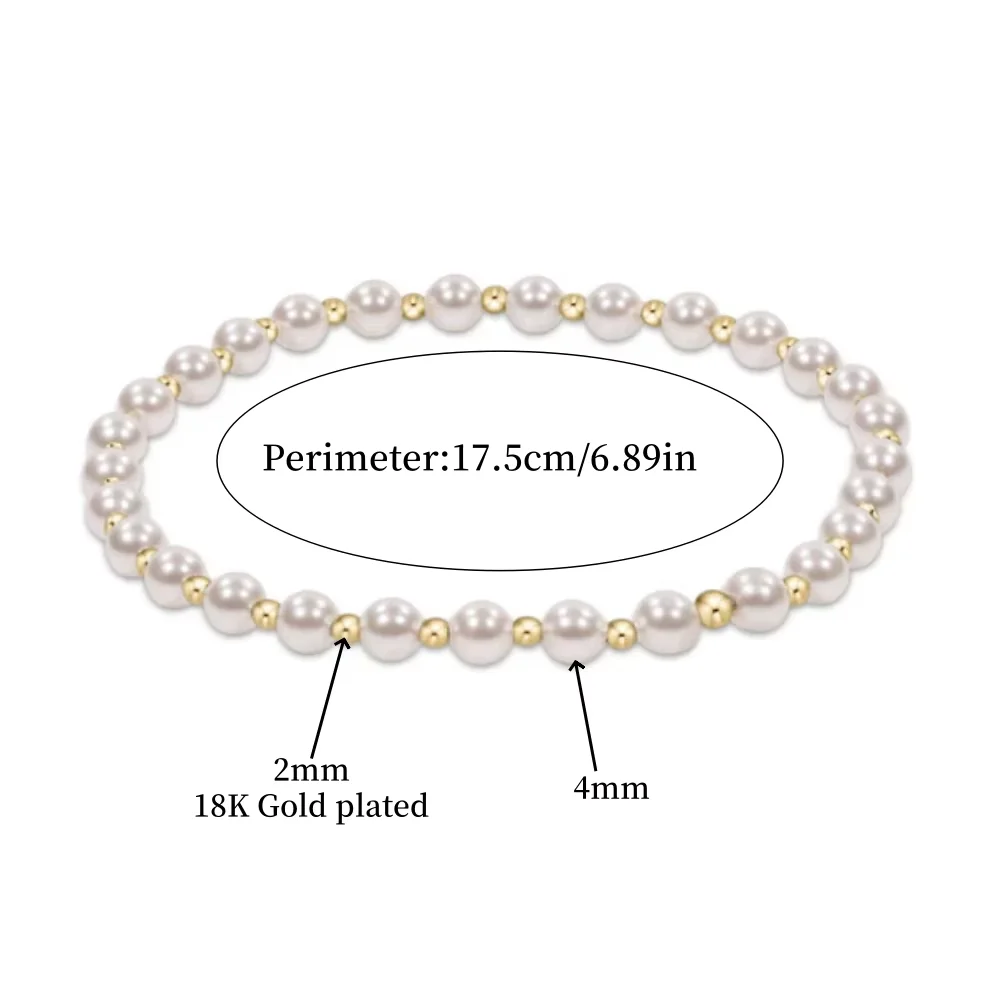Vlen Shell Pearl Kreuz-Charm-Armband für Damen, 18K vergoldete Perlen, geschichtetes, dehnbares, zartes Pulseras Mujer Schmuckgeschenk – Detail 2
