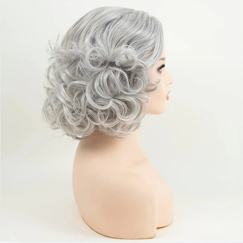 Synthetic Hair Gray Wigs Older Silver Grey Short Curly Bob Wigs