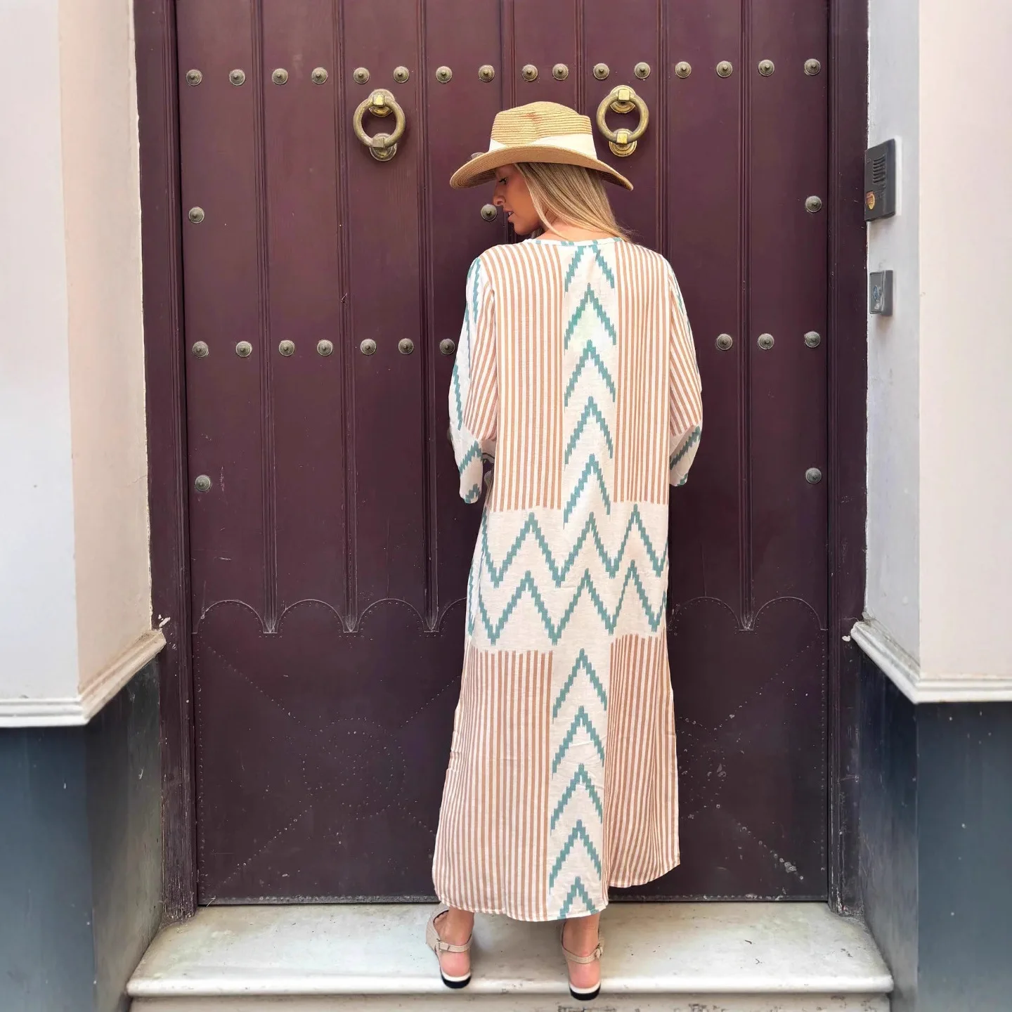 

Women's New Striped V-Neck Summer Loose Casual Long Dress