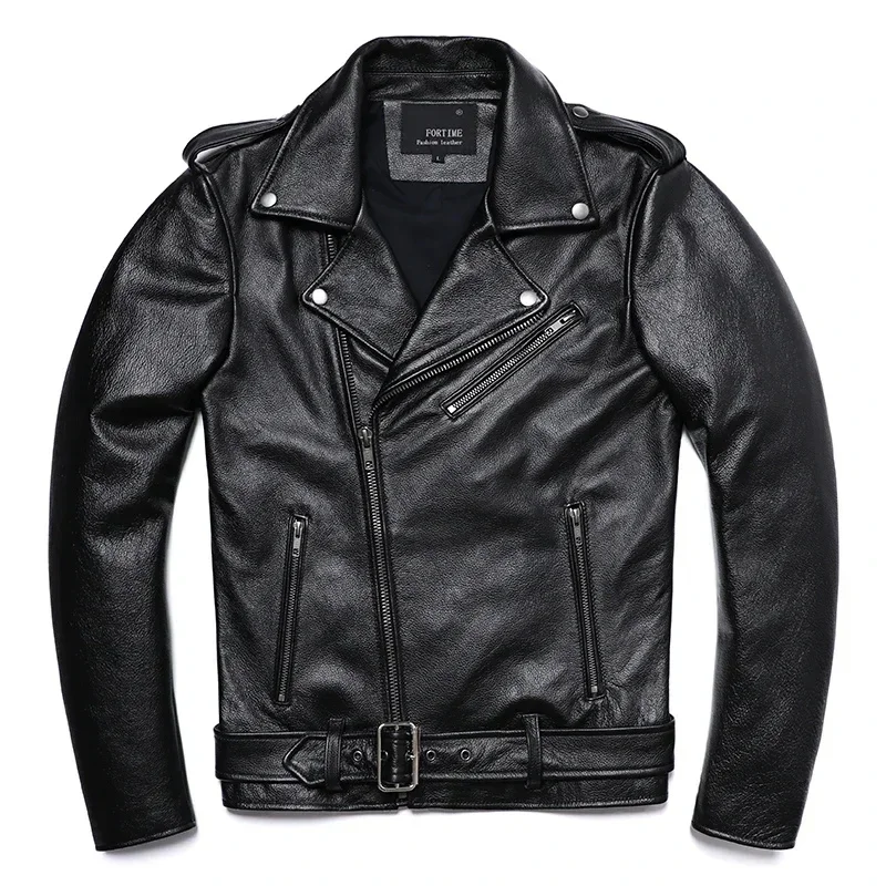 Classical Motorcycle Jackets Men Leather 100% Natural Cowhide Thick Moto Winter Biker Clothes Slim Coats M192