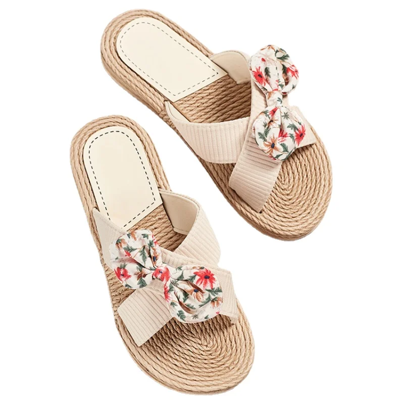 Handmade Ladies Home Slipper Women Sandals Casual Outdoor Cross Slippers Female Summer Beach Wear Flowers Flat Heel Shoes