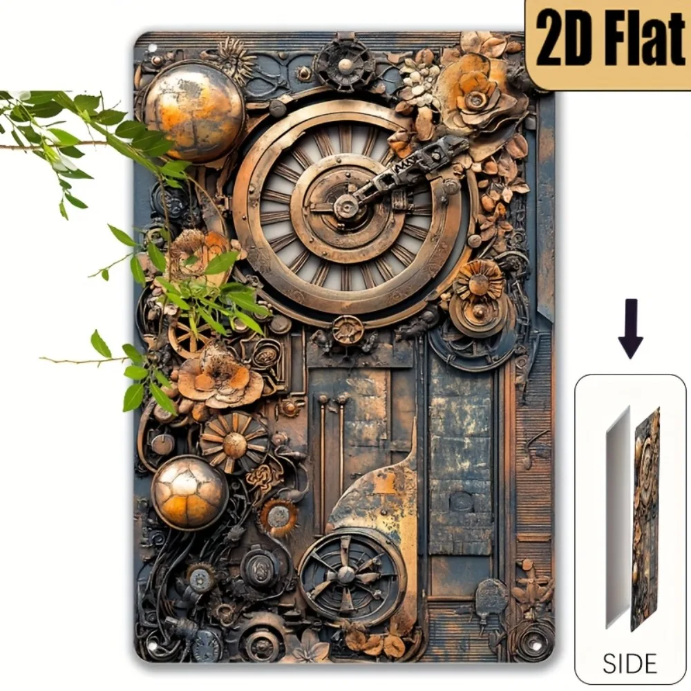 Steampunk Metal Wall Art Sign Vintage Industrial Decor with Gears Clocks for Bedroom Living Room 7.8x11.8in