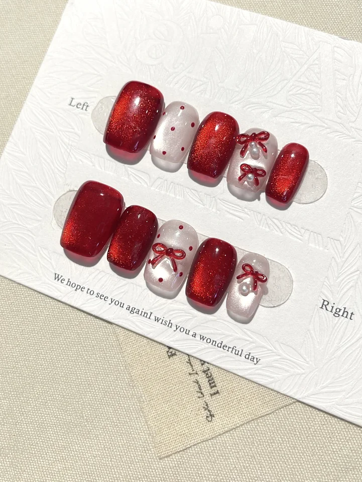 XMSJ 10 piezas puramente hechas a mano rojo ojo de gato moño 3D lunares desmontables 2