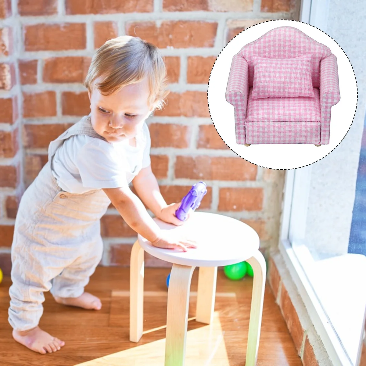 1 ensemble de Mini canapé de maison avec oreiller, meubles miniatures pour la décoration de la pièce, décor de canapé Miniature léger et Portable