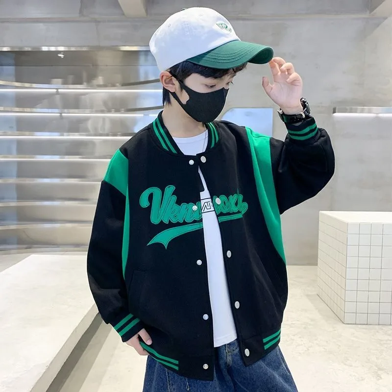 

2025 New Boys' Spring Autumn Sports Jacket Stylish Casual Baseball Style Hoodie Cotton Jacket