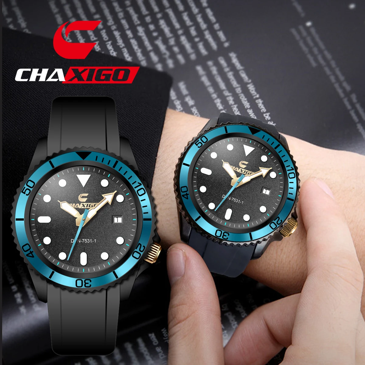 CHAXIGO Reloj casual de negocios al aire libre para hombre, correa de silicona, esfera de aleación, pantalla luminosa, reloj deportivo resistente al agua de 30 metros