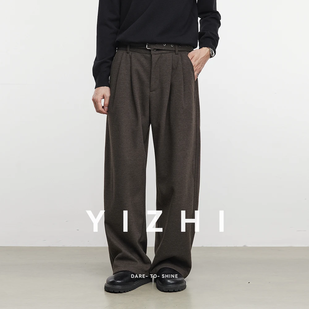 

Fashion Men's Double Pleated Wide-Leg Casual Trousers 2025 Autumn Winter New Loose Flow Retro Casual Pants
