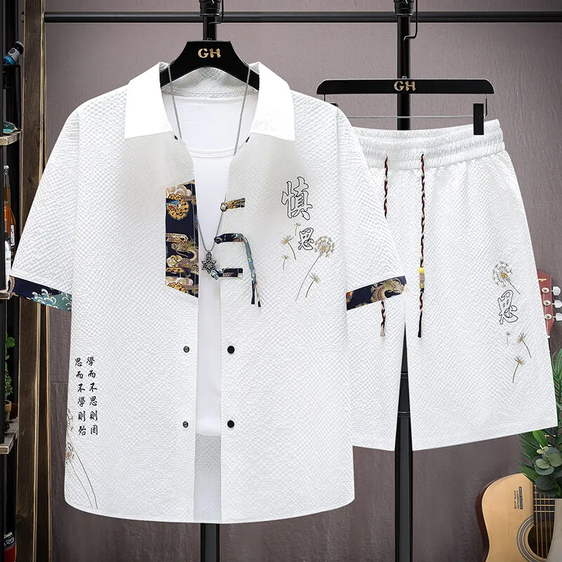 2025 new style Shirts + shorts Men's Casual Sets summer fashion Sportswear  Male Fashion shorts and shirts men full size M-4XL