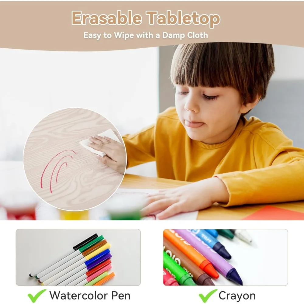 Juego de mesa y 2 sillas para niños, juego de mesa y sillas para niños de altura ajustable con escritorio Graffiti, 31,5 pulgadas de largo x 23,6 pulgadas de ancho para niños