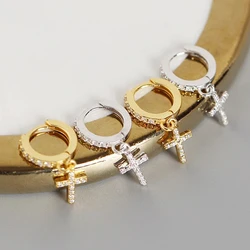 Wholesale Minimalist Gold Silver Color Crystal CZ Zircona Cross Geometry Hoop Earrings for Women Metal Huggie Jewelry