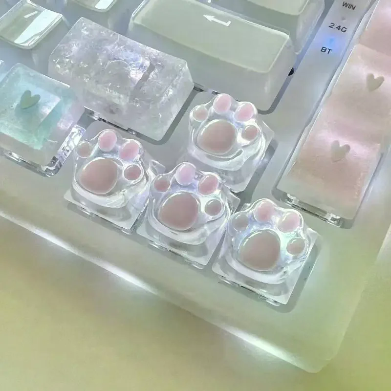 1Pcs Handmade Translucent Pink Blue Cat Claw Resin Keycaps Cross Axis Mechanical Keyboard Keycap Decoration Keycaps
