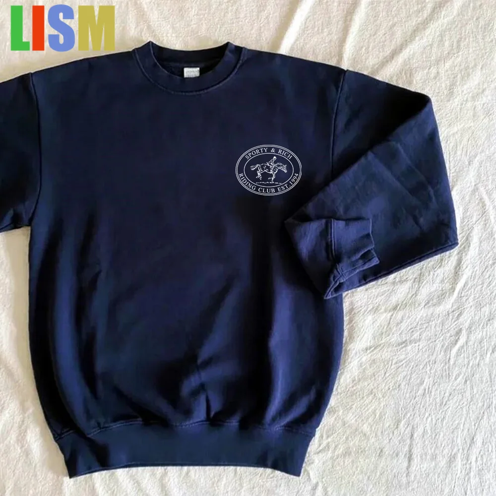 LISM SPORTRICH  y2k sweatshirt 2025 American Vintage Style Riding Club Printing Female Sweatshirts Crewneck Cotton Pullover