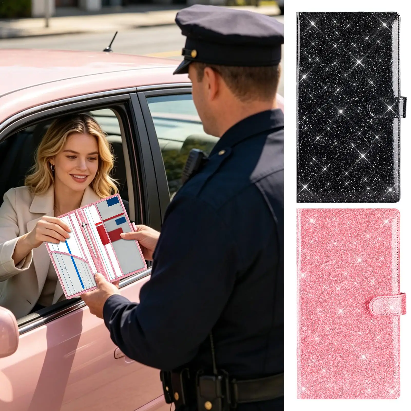 Car Insurance Holder PU Automotive Document Sleeve Organizer Magnetic Car Registration And Insurance Holder For Vehicle Truck