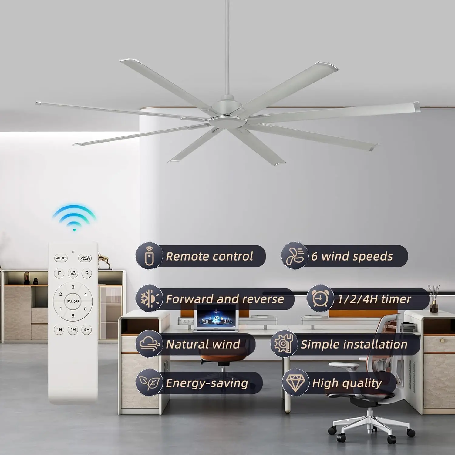 Ventilador de techo industrial grande de 96 pulgadas - Ventiladores de techo para tienda de motor de CC con control remoto Ventilador de techo para el hogar o comercial · Gran oferta