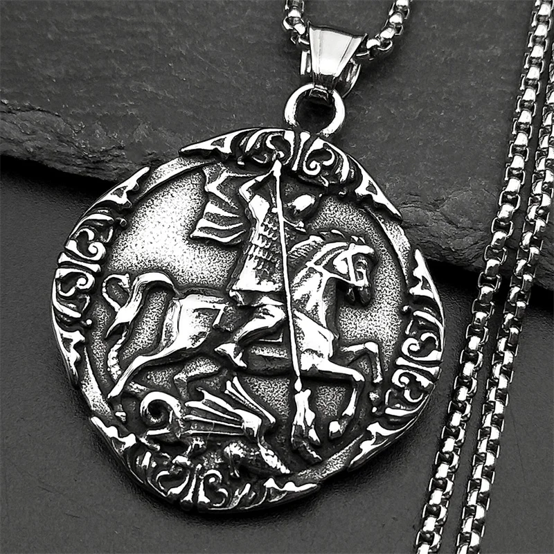 Saint George PROTECT US Christian Stainless Steel Pendant Necklace for Women Men Gold Color St. George Necklace Choker Jewelry