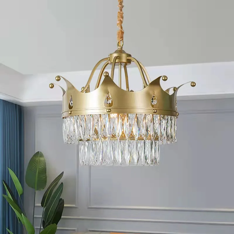 American style creative rural iron art crown crystal chandelier Nordic bedroom living room clothing store lighting fixtures