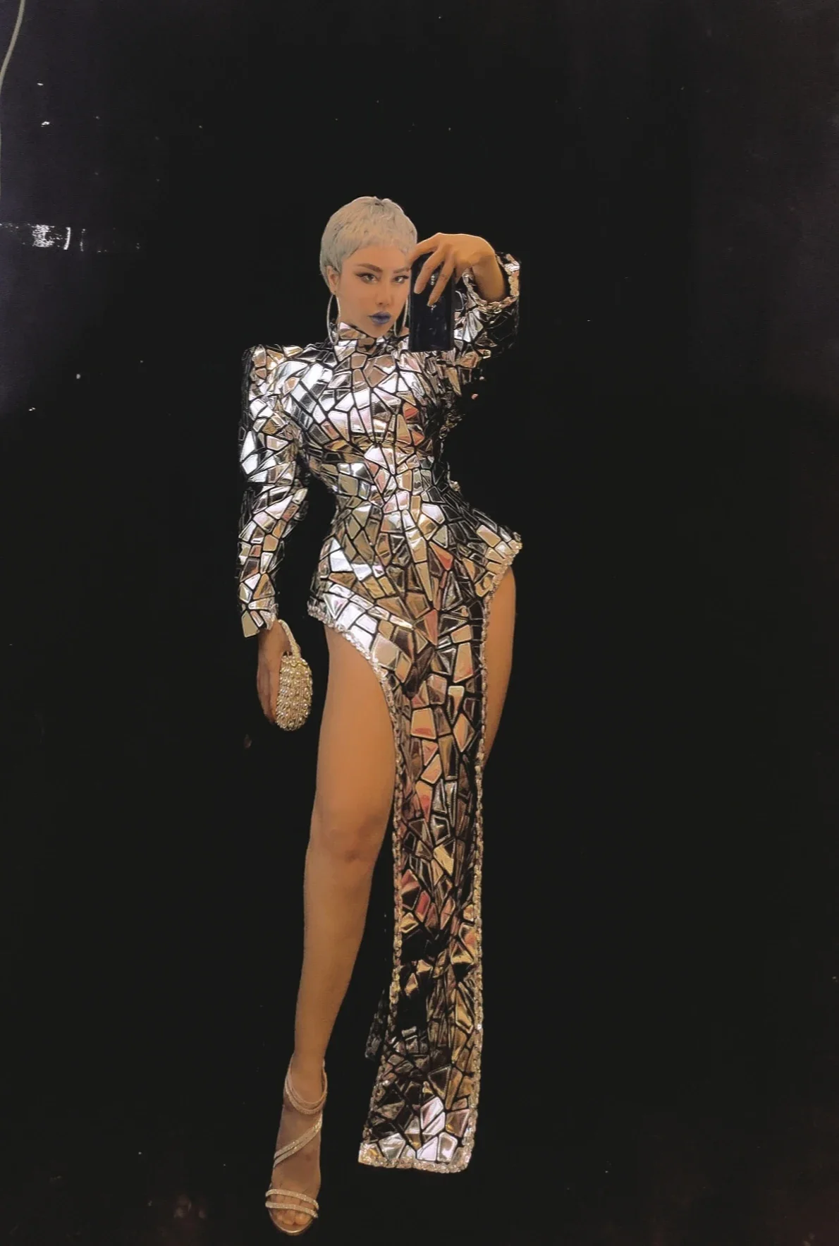 Robe Dos auxà Paillettes Argentées pour Femme, Tenue de brev, Chanteur, Performance, Casting, Costumes, Discothèque, ix, Scène