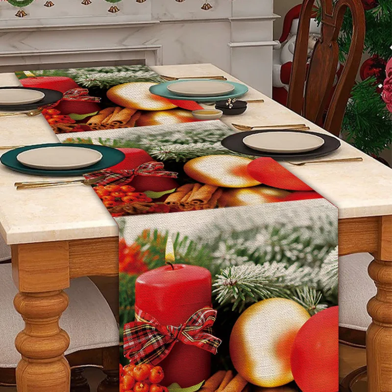 

Модный новый рождественский настольный флаг 2025 года с цифровой печатью Санта-Клауса, креативный мультяшный льняной стол, флаг для чайного столика