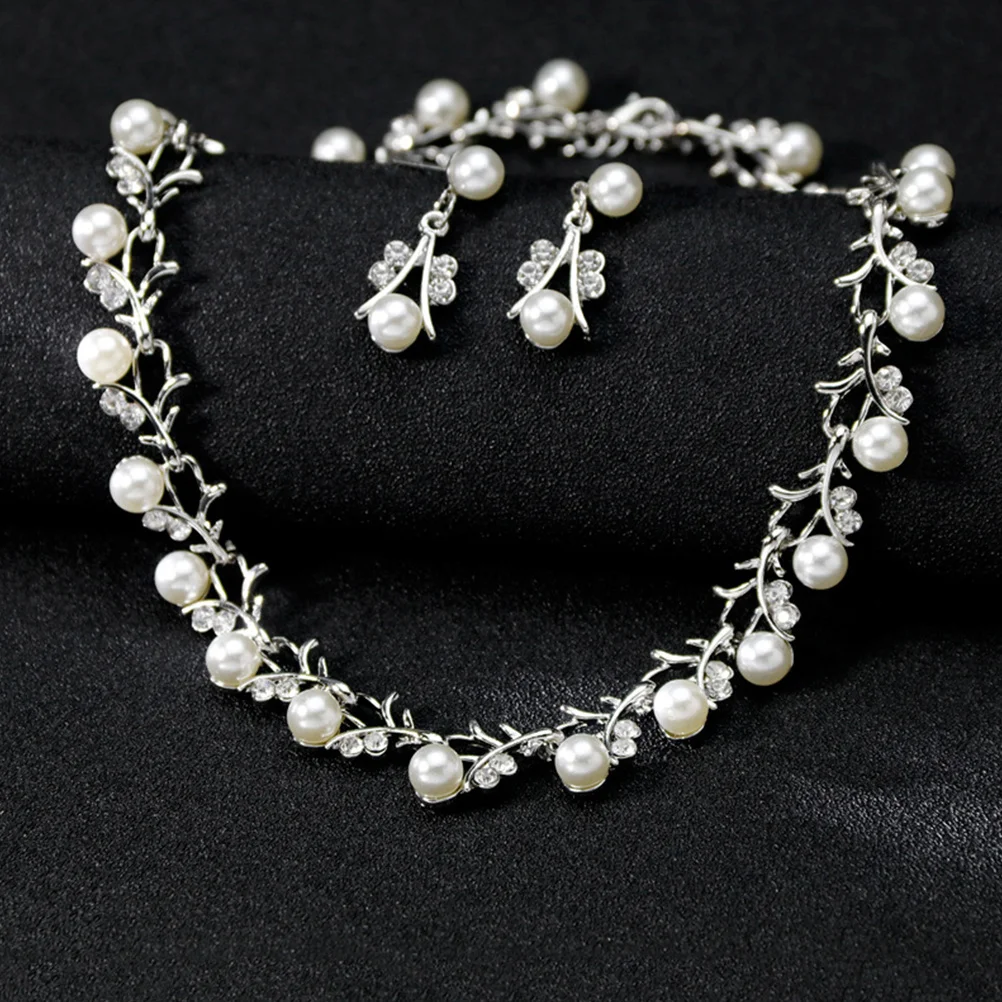 

1 set 1 Set Pearl Necklace Jewelry Set Rhinestone Crystal Bridal Wedding Party Dangler Choker Bangle Earrings Bracelet