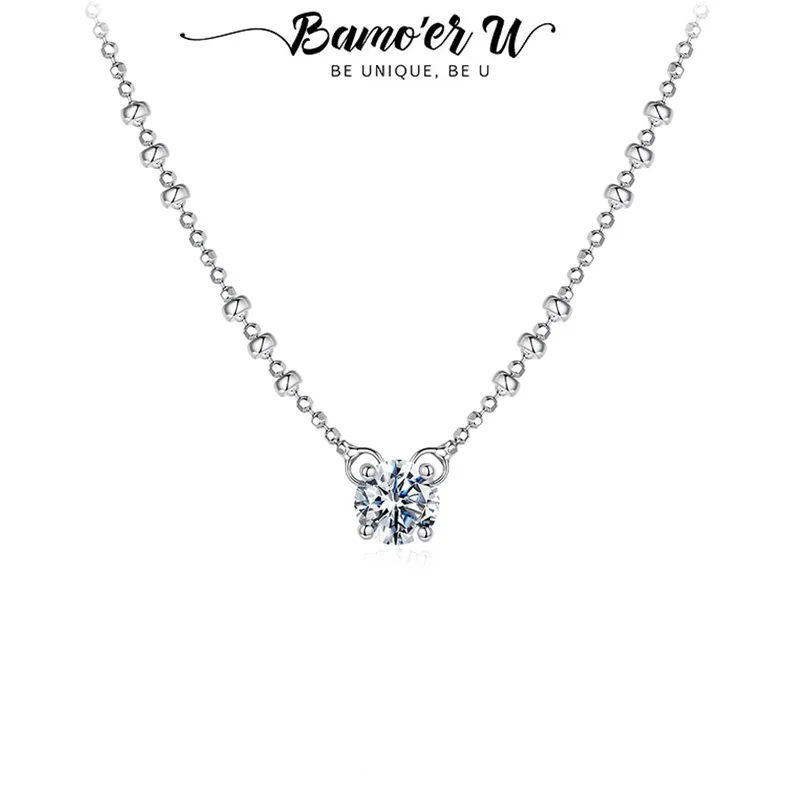 

Bamoer U 0.5CT Moissanite Necklace 925 Sterling Silver Unique Beads Chain Design Certified Necklace Women Fine Jewelry