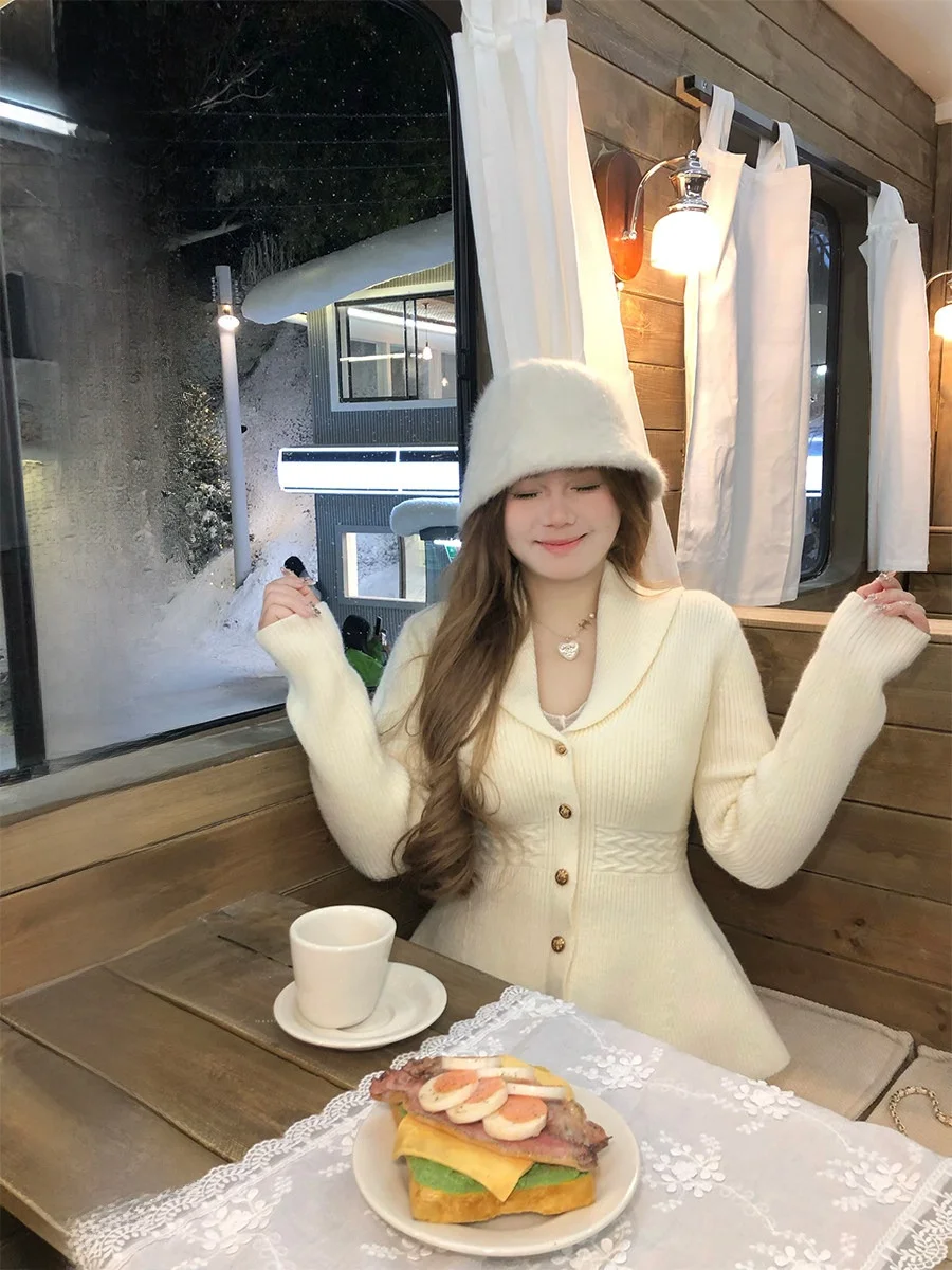 

Вязаный кардиган Ele для женщин больших размеров с пуговицами и воротником-стойкой, удобный зимний модный повседневный свитер