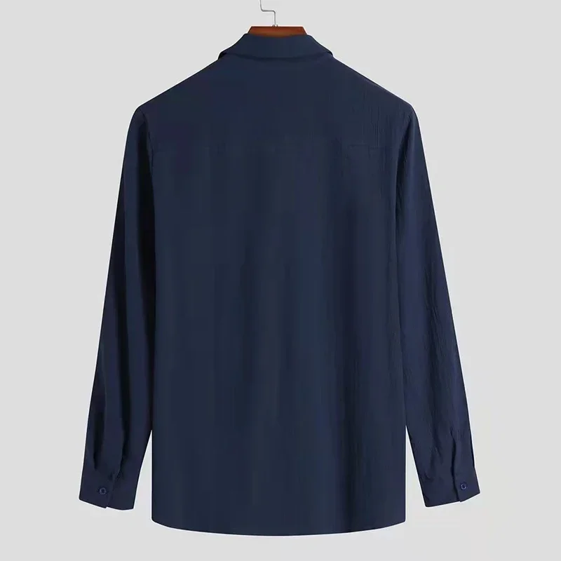 2022 Autumn Solid Men Shirt Baggy Long Sleeve Button Hawaiian 100% Cotton Linen Shirt For Men Blouse Camisa Masculina Streetwear