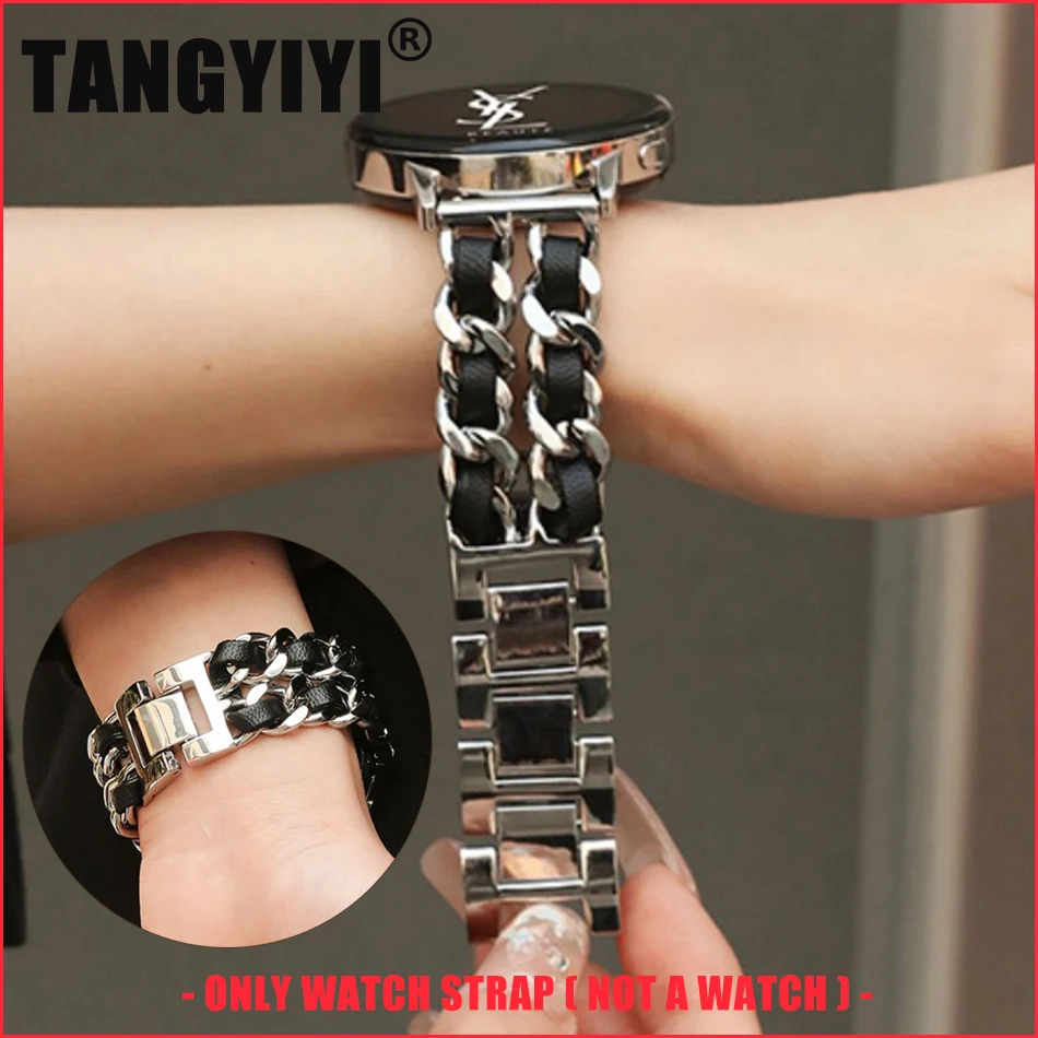 

Ремешок 20/22 мм для Samsung Galaxy Watch 6 4 Classic 5 Pro, роскошный двойной браслет, металлический кожаный ремешок для Amazfit Bip/GTS Huawei GT2