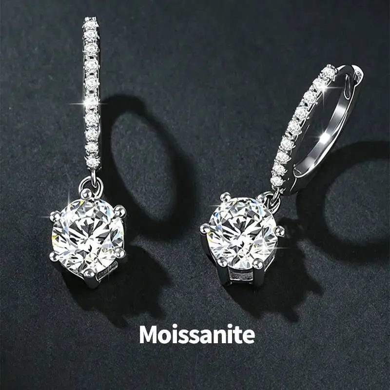 

S925 Sterling Silver Classic Six-Prong Moissanite Drop Earrings 3g Made China Fashion Versatile Luxury Premium Women's Jewelry