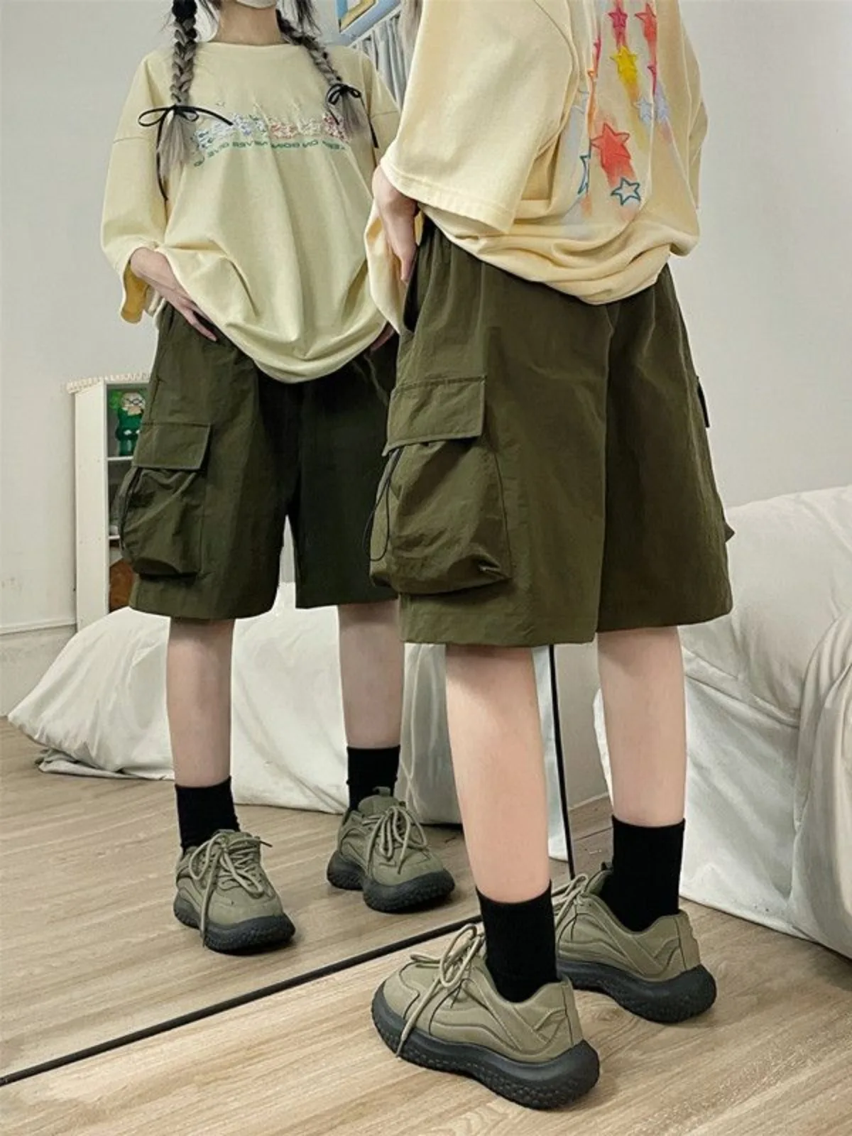 2025 Summer New Japanese Style Large Size Thin Shorts Men Loose Knee Cargo Shorts Hip Hop Streetwear Male Short Trousers