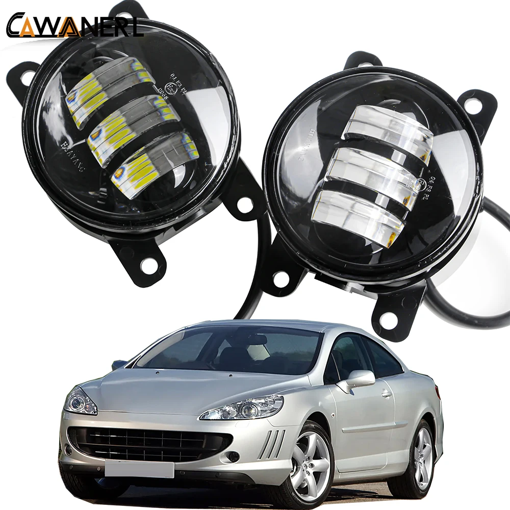 2 X LED Fog Light Assembly For Peugeot 407 Coupe 6C_ 2005 2006 2007 2008 2009 2010 2011 30W 4000LM Car Front Bumper Fog Lamp DRL