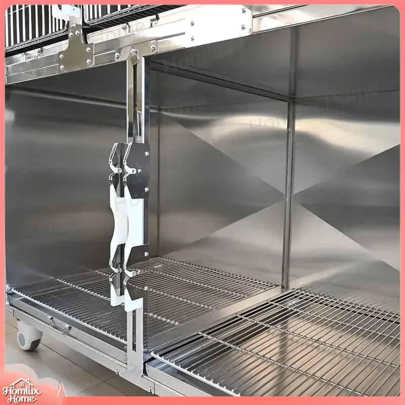 Heavy Duty Stainless Steel Dog Cat Cage 4 Seats Thickened Anti Bite Crashproof Indoor Pet Crate Kennel House Bed Large