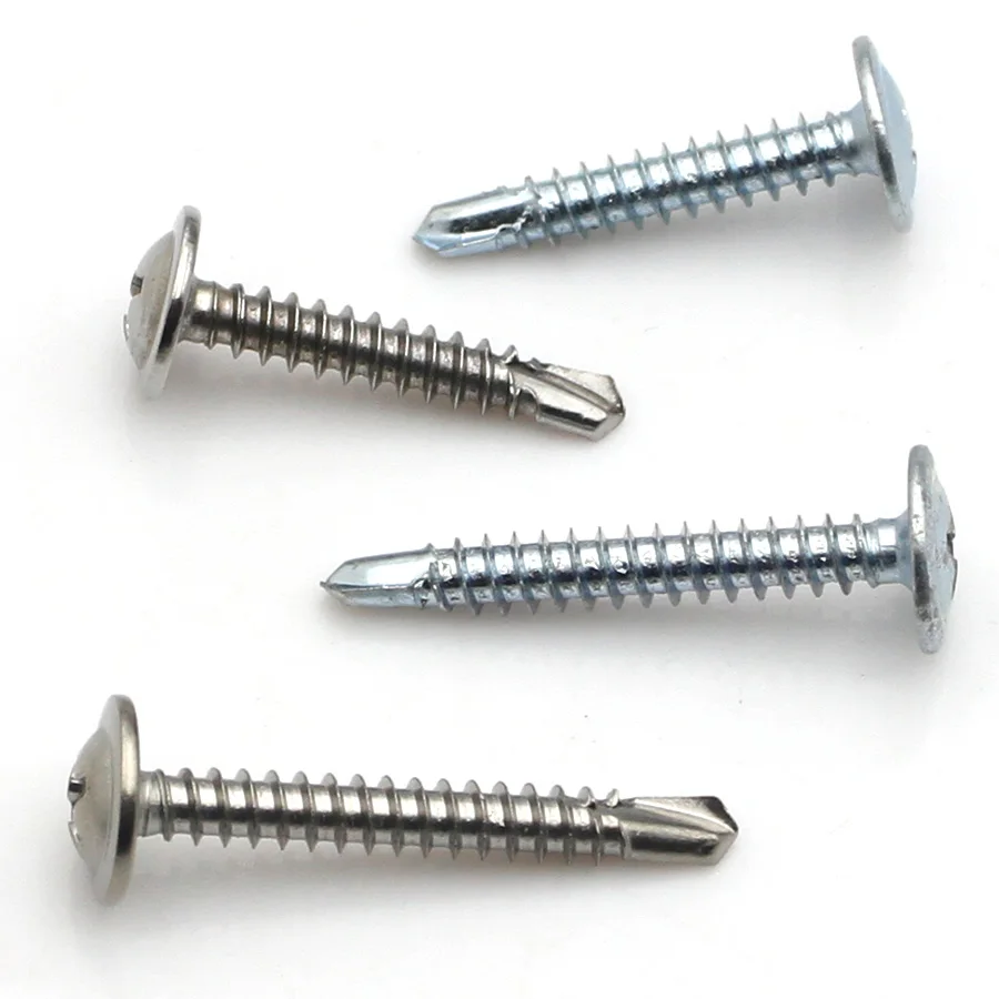 10 قطعة M4.2 M4.8 الزنك مطلي الكربون الصلب/410 SS/304 SS تتوافق الحفر الذيل مسامير كبيرة شقة رئيس مع ختم غسالة