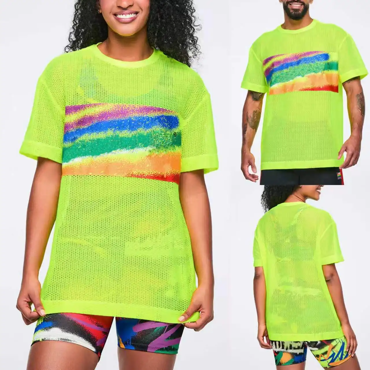 新しいフィットネスダンスウェアフィットネスヨガスポーツグループダンスメッシュストレッチ半袖tシャツ