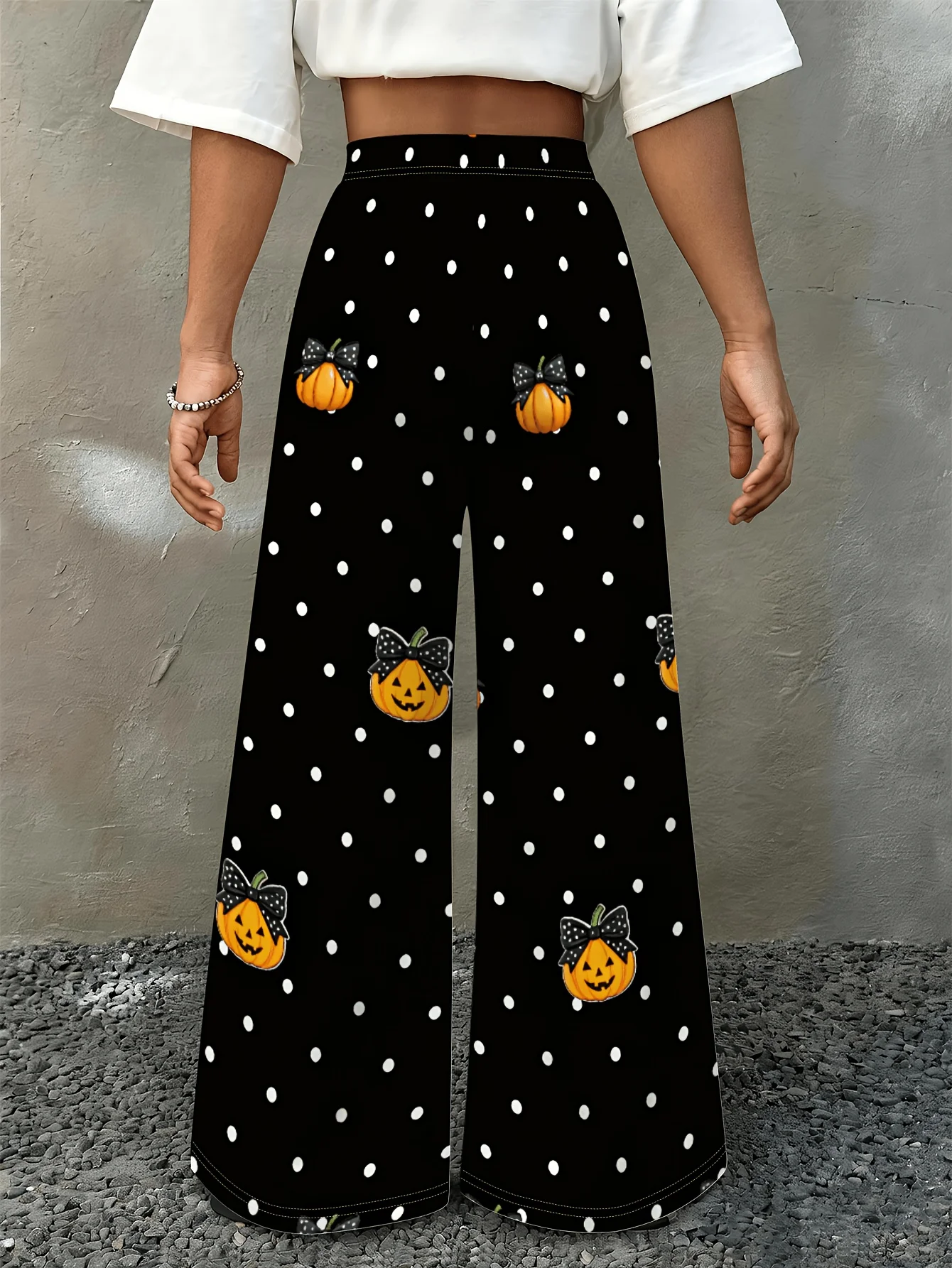 Street Hot Selling New Women's Halloween Pumpkin Print Retro Polka Dot Print Pants