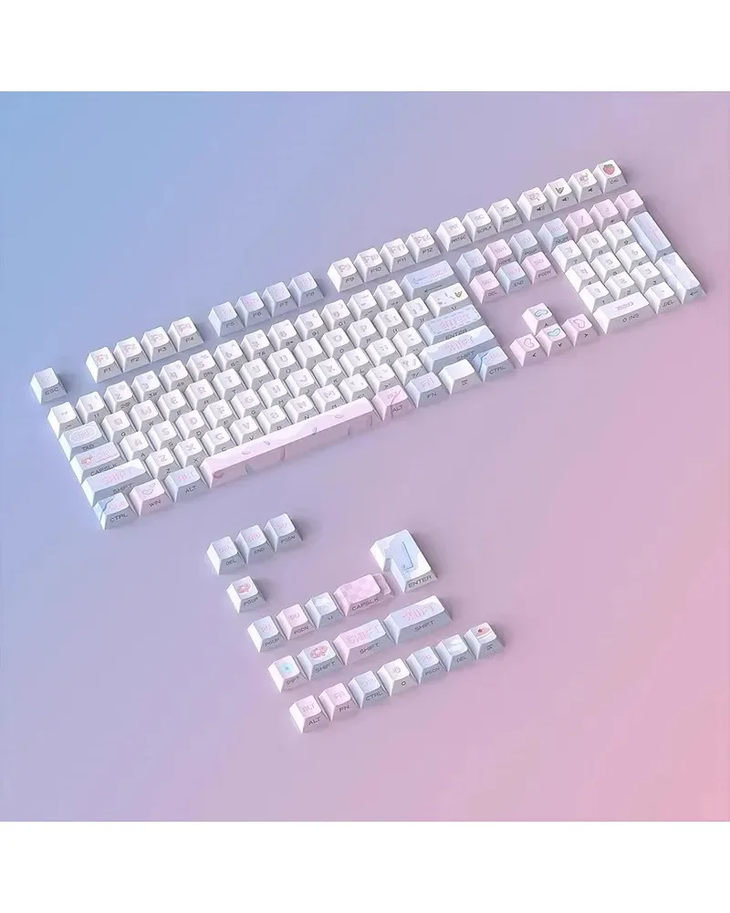 

Soft Pink White Afternoon Tea Keycaps Cherry Height Side Printed Sublimation Anti-Oil Mechanical Keyboard Set