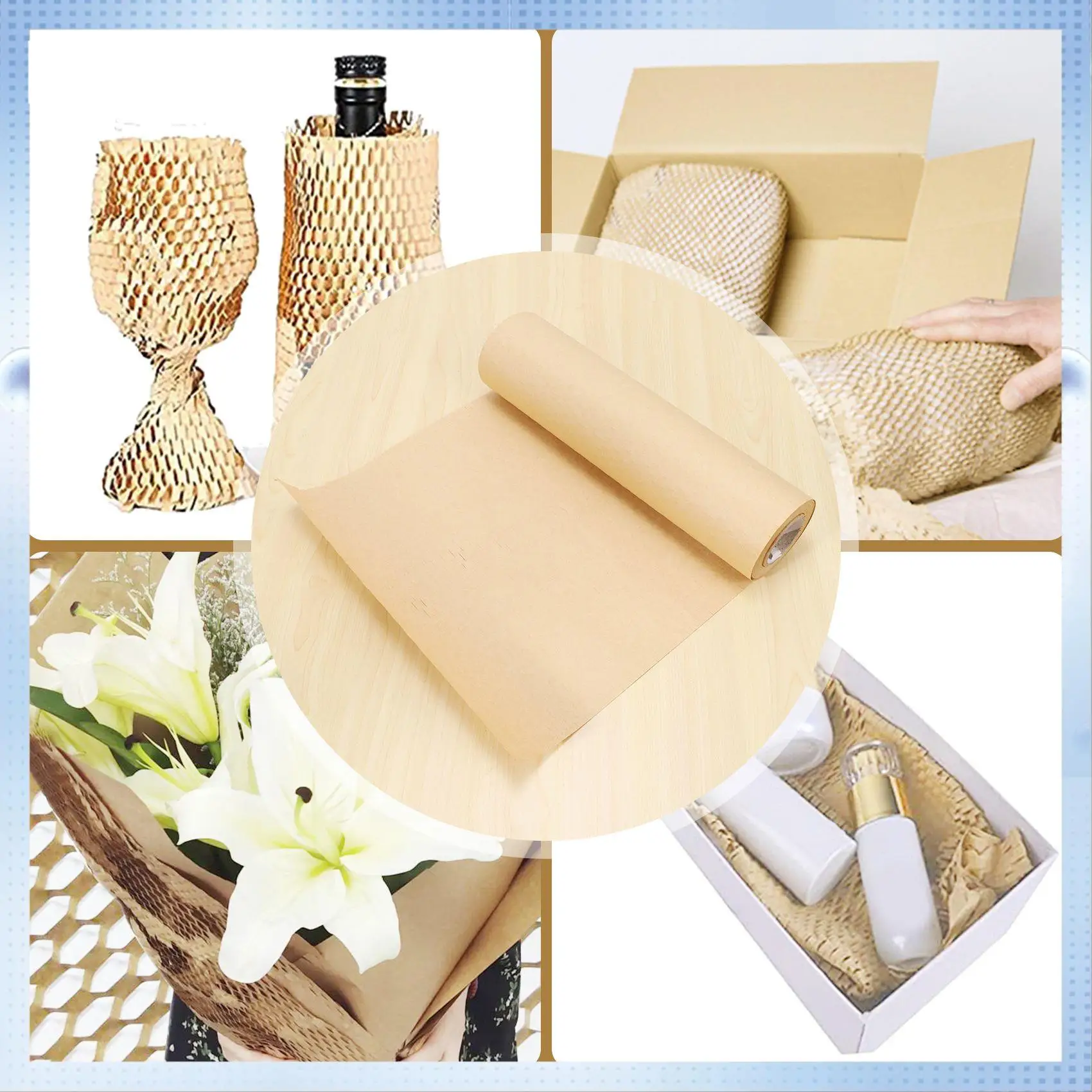 

ABRJ-Honeycomb Packaging Paper Cushioning Kraft Paper Wrap Roll 11.8 Inch X 65 Feet Eco-Friendly Honeycomb Protective Wrap