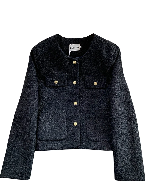 معطف فرو خروف أرجواني من Ele مستدير Ne للسيدات بقصة ضيقة فاخرة معدنية أزرق كاجوال للتخسيس للنساء من Busin