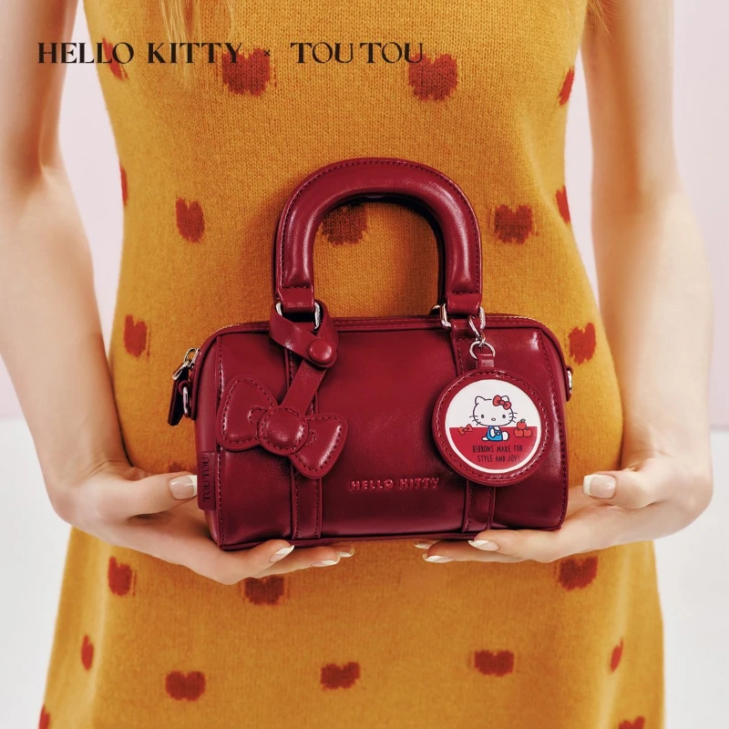 

Hello Kitty cartoon cute Boston handbag kawaii girls bow shoulder bag anime merchandise Valentine's Day Halloween Christmas gift
