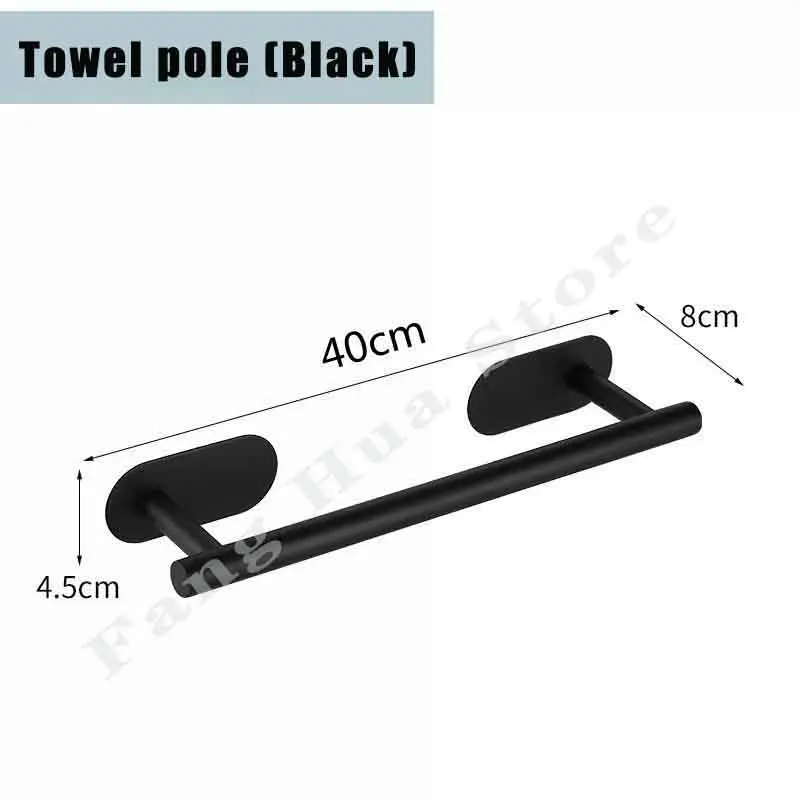 9-Piece Bathroom Set Towel Rack Stainless Steel Tissue Holder Black/Silver Soap Dish Clothes Hats Buttons Bathroom Accessories