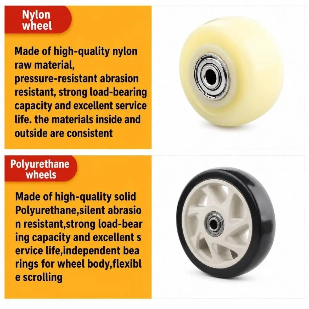 Durable PU Nylon Caster Wheel Double Bearings Wear Resistance Trolley Wheel High Load Capacity Replacement Wheel Industrial Move