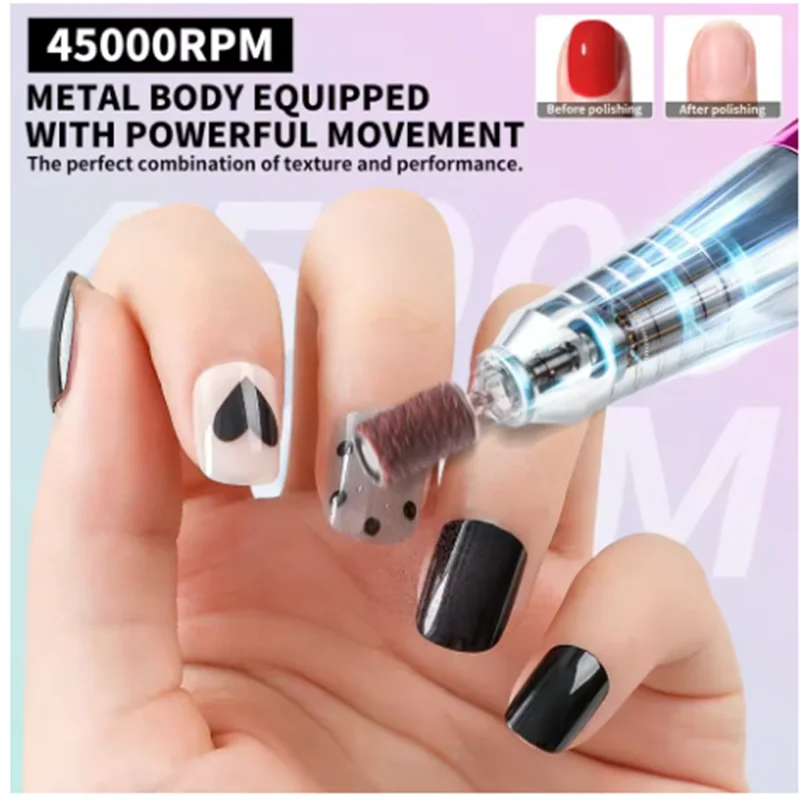 45000 دورة في الدقيقة الكهربائية مسمار الحفر آلة تلميع الأظافر منخفضة الضوضاء آلة تلميع الأظافر ملف مجموعة مناسبة لصالونات الأظافر المنزلية