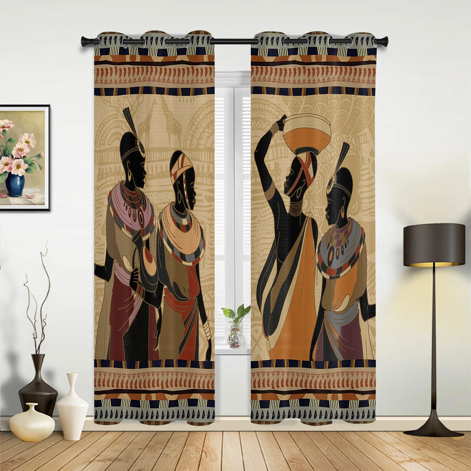 Ethnic Style African Women Black Folk Costume Outdoor Curtain Garden Patio Curtains Bedroom Living Room Kitchen Bathroom Curtain