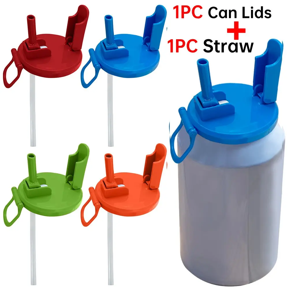 Soda Can Lids with Straws Reusable Beverage Can Cover Leakproof Drink Can Top Protectors for Canned Beverage Beer Juice Seltzer