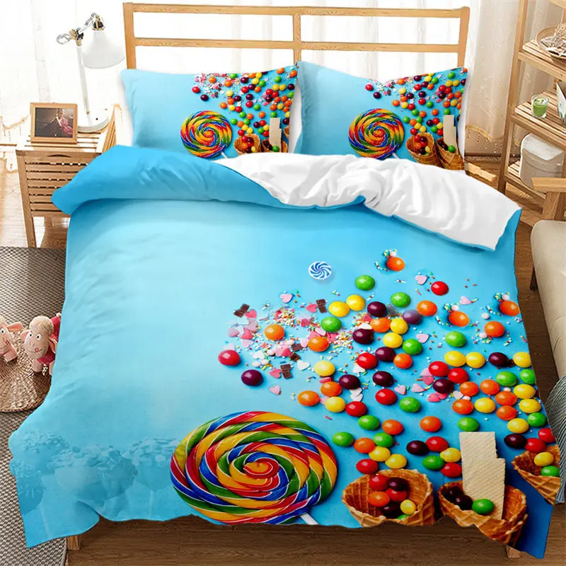 

Dessert Theme Bedding Set Microfiber Ice cream Donuts Pizza Fruits Pattern Duvet Cover Single King For Kids Adults Bedroom Decor