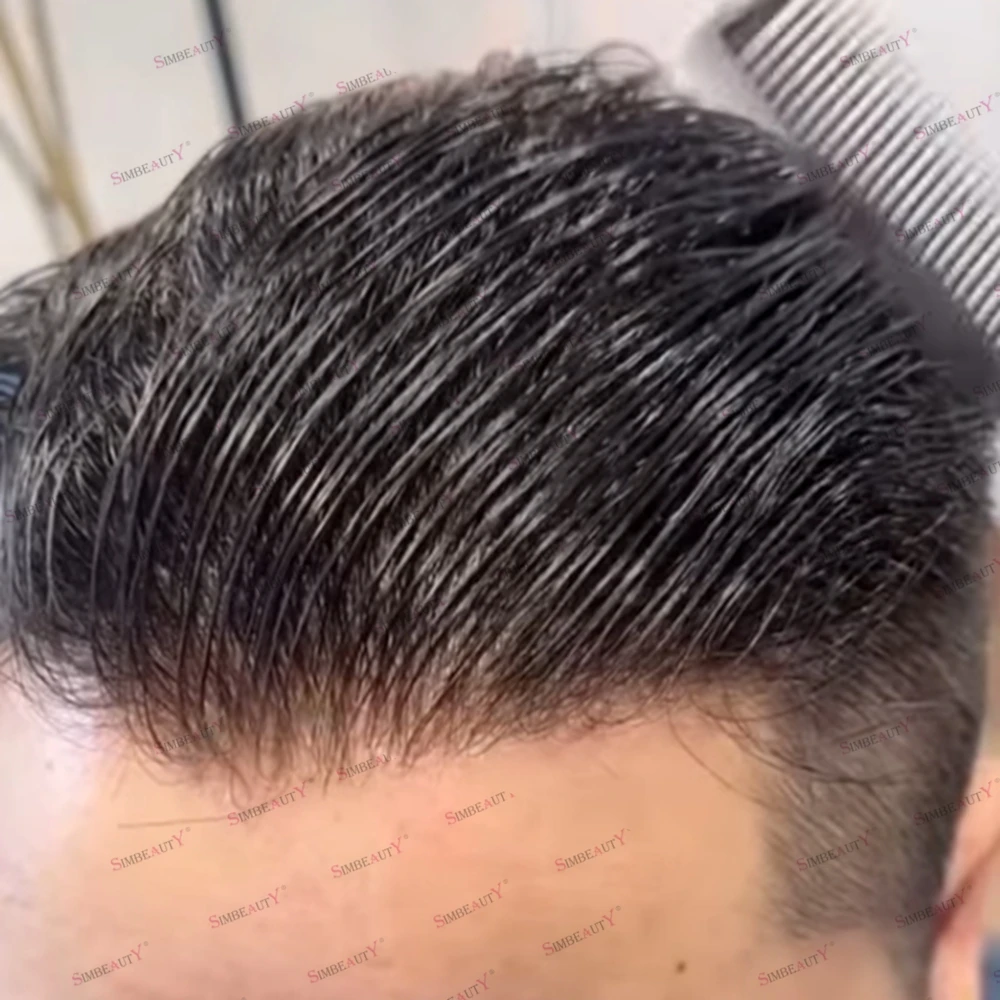 خط الشعر الطبيعي 90% كثافة الشعر البشري رجالي الشعر المستعار سوبر رقيقة الجلد الذكور الشعرية الاصطناعية قطع الشعر 0.02 مللي متر غير مرئية بولي PU #2