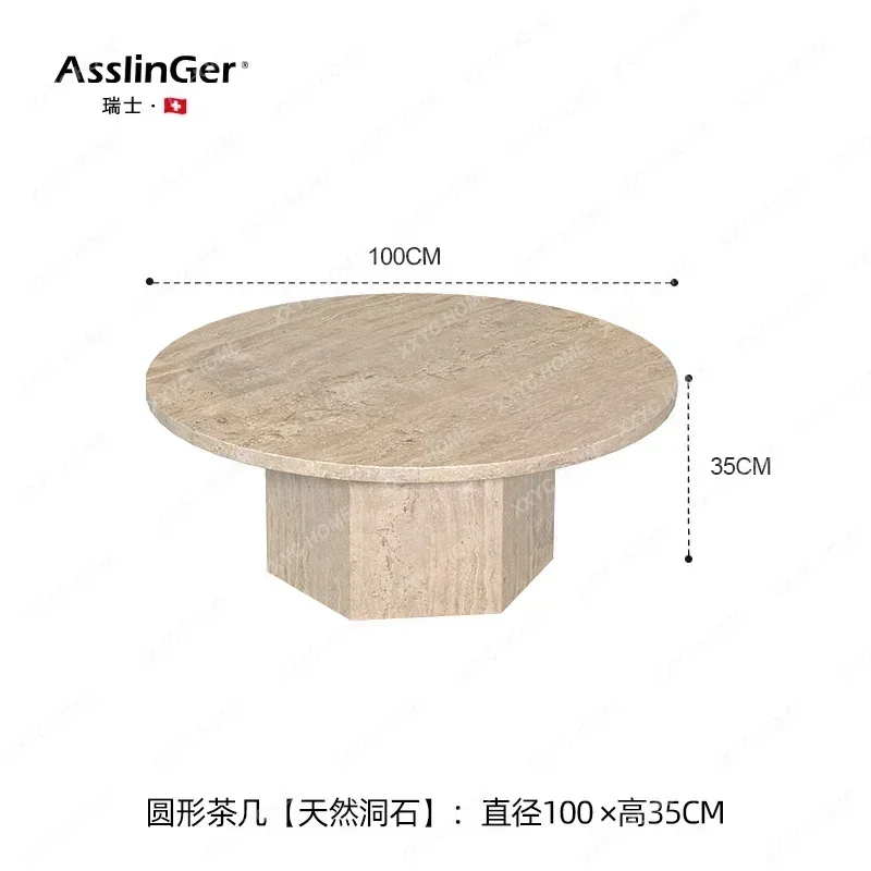 

Natural travertine round coffee table living room household, small tea table