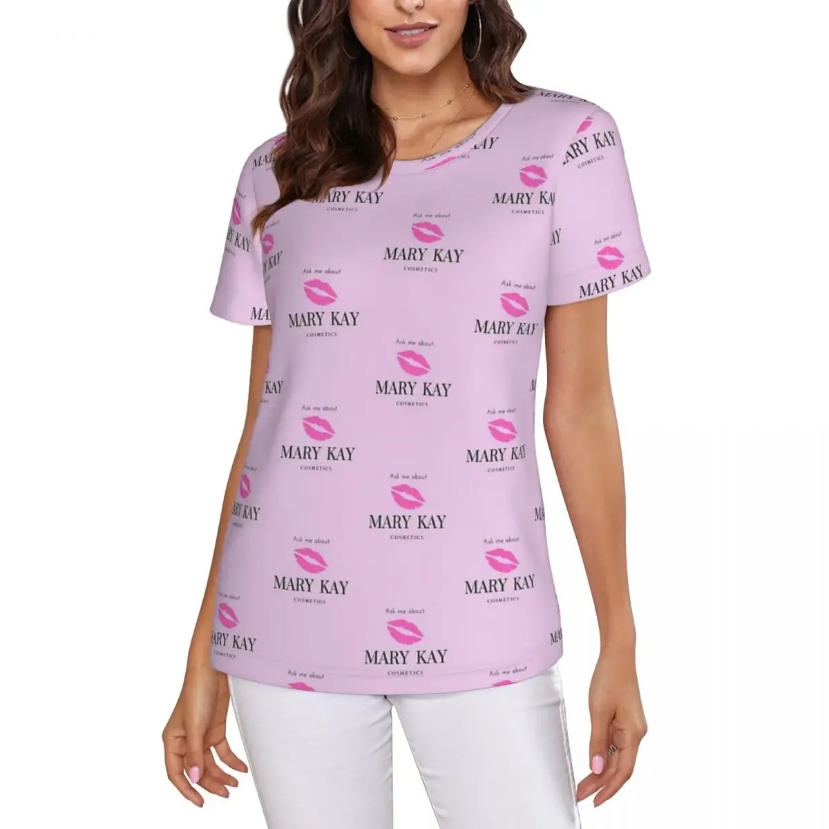 Ask Me About Mary Kay Cosmetics T-Shirt Women Short Sleeve T Shirts O-Neck Clothes Cotton Summer Tees Streetwear