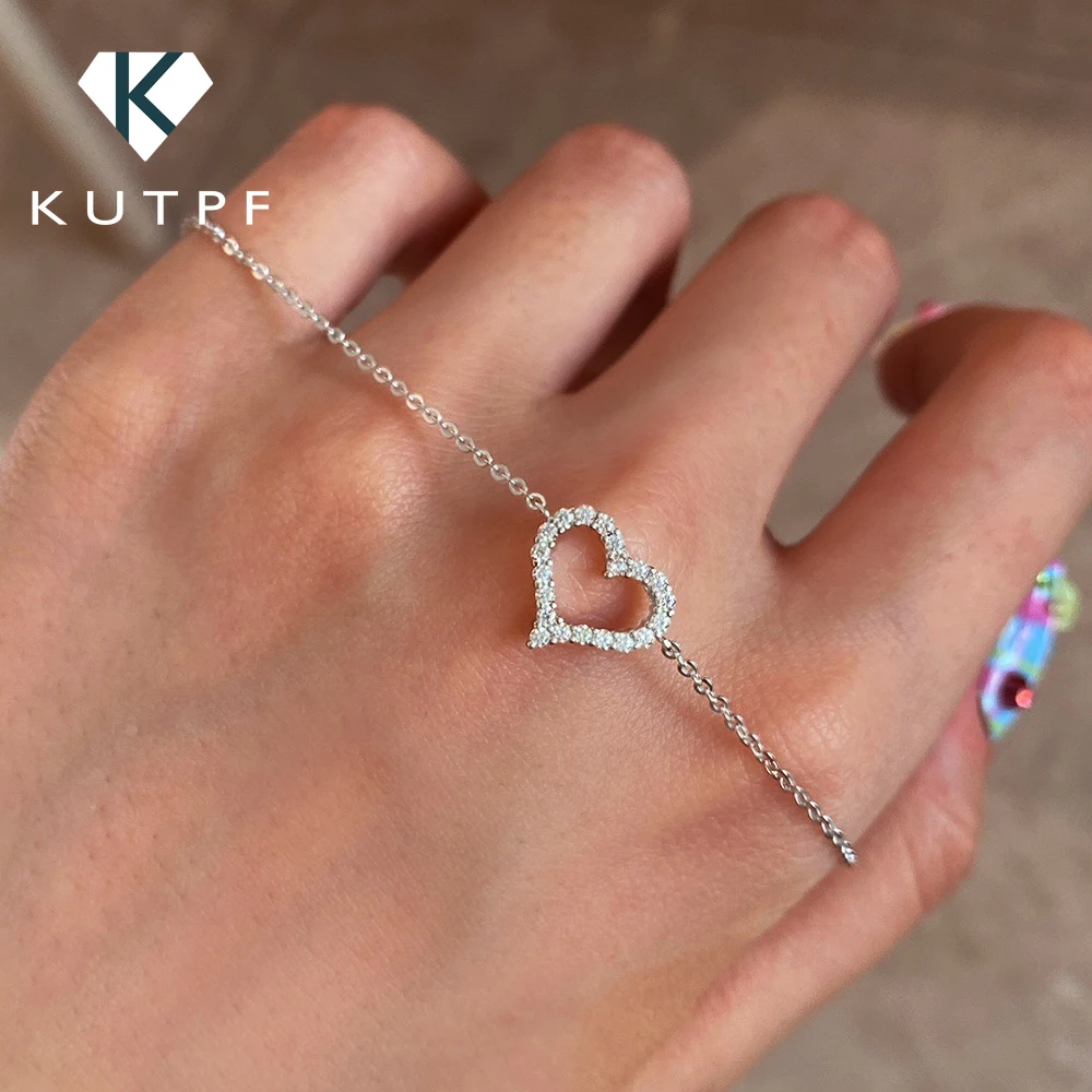 

1.5/2mm Heart-Frame Full Moissanite Diamond Bracelets for Women 925 Sterling Silver Plated 18k Gold Charm Bracelet Fine Jewelry