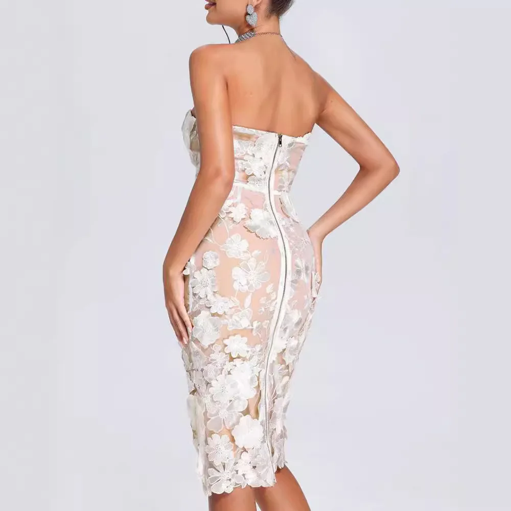 Vestido de novia elegante para fiesta de noche, vestido de novia bordado de encaje francés blanco de verano Floral de lujo para halloween, ropa para mujer